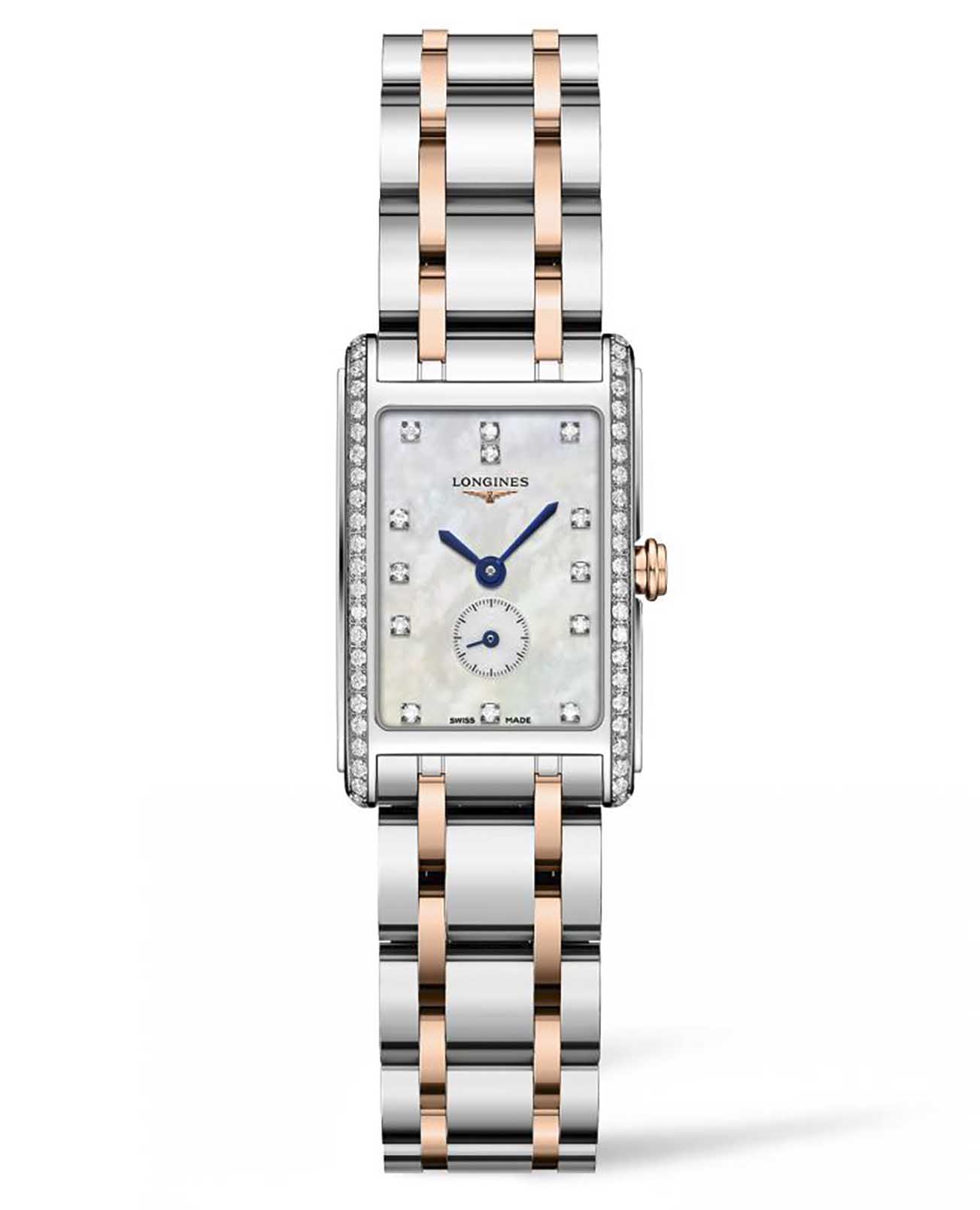 Longines Longines DolceVita L5.255.5.89.7  L52555897 кварцевые женские часы перламутровый циферблат, браслет сталь + золото — вид спереди